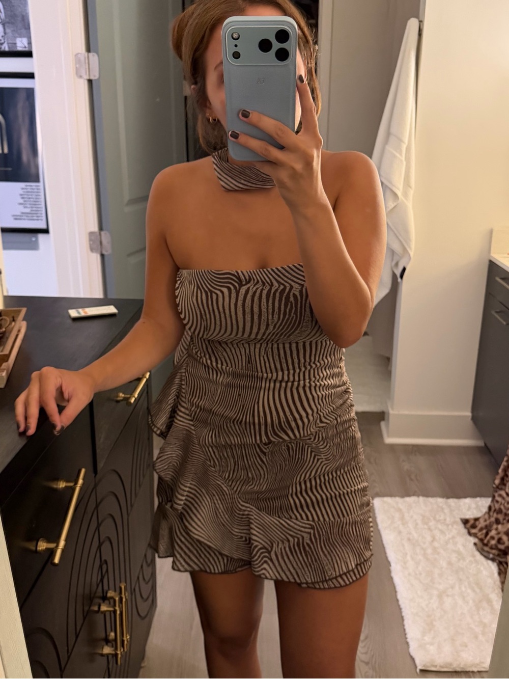 NWT ZARA Strapless Brown Zebra-Print Mini Dress
